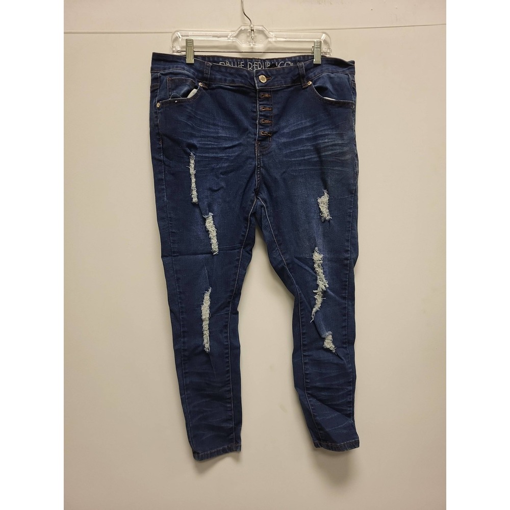 Blue Republic Womens‎ Jeans Size 16 Dark Wash Denim Distressed Button Fly